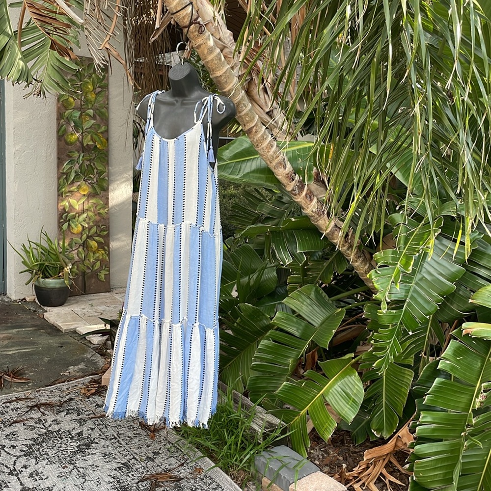 Blue Island, Thai straps, striped tiered, dress, or swimsuit cover-up